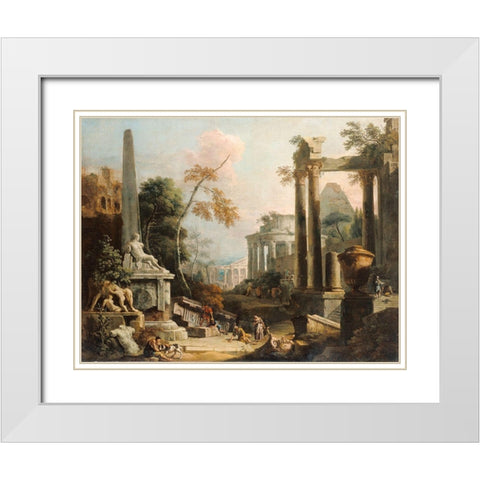 Landscape with Classical Ruins and Figures White Modern Wood Framed Art Print with Double Matting by Ricci, Marco