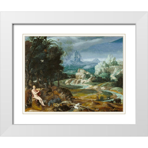 Landscape with Orpheus White Modern Wood Framed Art Print with Double Matting by Unknown 16th Century Flemish Painter