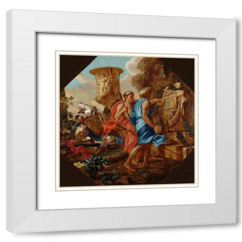 Arcadian Shepherds White Modern Wood Framed Art Print with Double Matting by Castiglione, Giovanni Benedetto