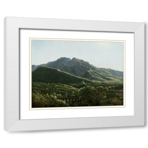 View of the Bridge and Part of the Town of Cava, Kingdom of Naples White Modern Wood Framed Art Print with Double Matting by Bidauld, Jean-Joseph-Xavier