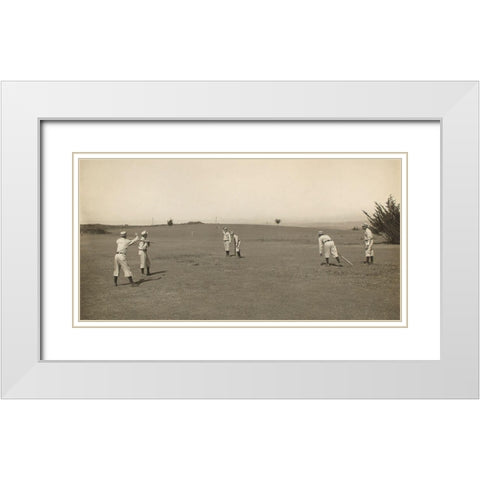 Six Boys With A Ball And Three Bats, Playing Three Old Cat White Modern Wood Framed Art Print with Double Matting by A.G. Spalding Baseball Collection