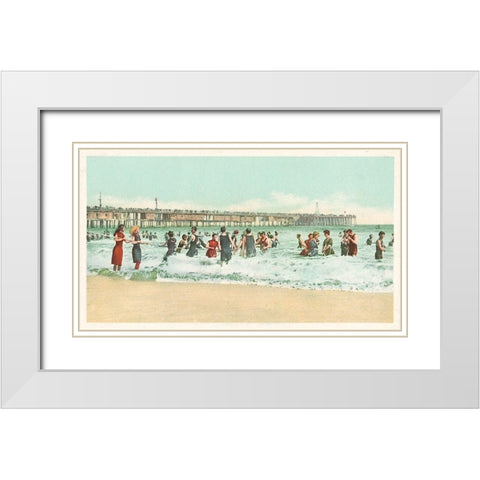 Surf Bathing, Long Beach, Calif., 1898 White Modern Wood Framed Art Print with Double Matting by Detroit Publishing Co.