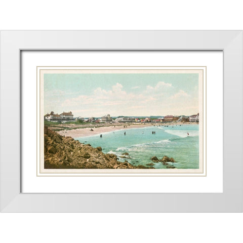 Bathing At York Beach, York Beach, Me., 1898 White Modern Wood Framed Art Print with Double Matting by Detroit Publishing Co.