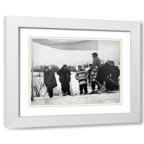 Finish Of Downhill Ski Race - Hanover, New Hampshire, 1936 White Modern Wood Framed Art Print with Double Matting by Rothstein, Arthur