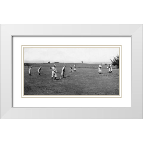 Eight Boys With A Ball And Four Bats, Playing Four Old Cat White Modern Wood Framed Art Print with Double Matting by A.G. Spalding Baseball Collection