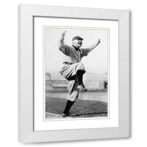Cheering Baseball Player, 1909 White Modern Wood Framed Art Print with Double Matting by NPCC