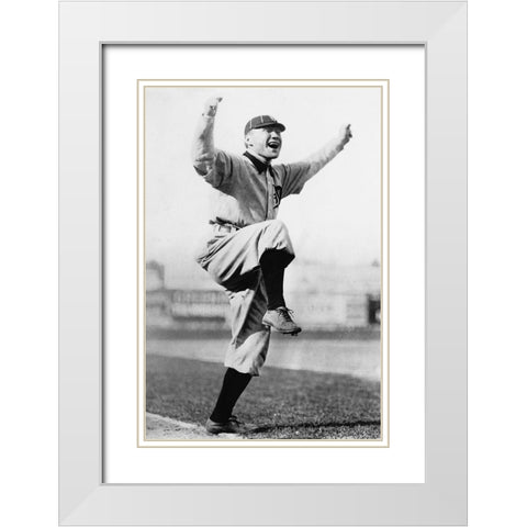 Cheering Baseball Player, 1909 White Modern Wood Framed Art Print with Double Matting by NPCC