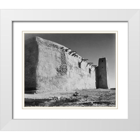 Church Side Wall and Tower, Acoma Pueblo, New Mexico - National Parks and Monuments, ca. 1933-1942 White Modern Wood Framed Art Print with Double Matting by Adams, Ansel