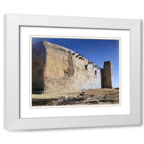 Church Side Wall and Tower-Acoma Pueblo-New Mexico Color White Modern Wood Framed Art Print with Double Matting by Adams, Ansel