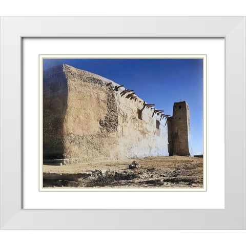 Church Side Wall and Tower-Acoma Pueblo-New Mexico Color White Modern Wood Framed Art Print with Double Matting by Adams, Ansel
