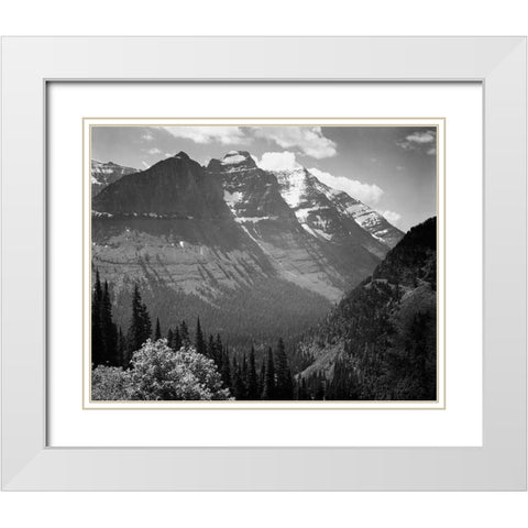 Snow Covered Mountains, Glacier National Park, Montana - National Parks and Monuments, 1941 White Modern Wood Framed Art Print with Double Matting by Adams, Ansel