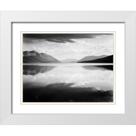 Evening, McDonald Lake, Glacier National Park, Montana - National Parks and Monuments, 1941 White Modern Wood Framed Art Print with Double Matting by Adams, Ansel