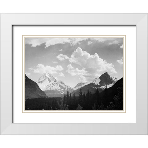 Mountains and Clouds, Glacier National Park, Montana - National Parks and Monuments, 1941 White Modern Wood Framed Art Print with Double Matting by Adams, Ansel