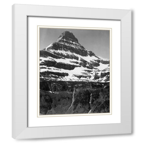 Snow Covered Mountain Glacier National Park, Montana - National Parks and Monuments, 1941 White Modern Wood Framed Art Print with Double Matting by Adams, Ansel