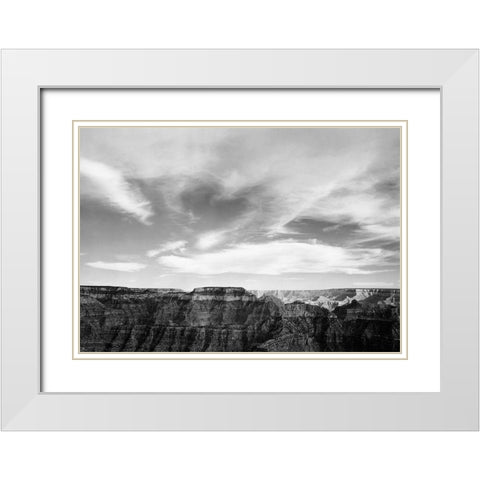Canyon edge, low horizon, clouded sky, Grand Canyon National Park, Arizona, 1941 White Modern Wood Framed Art Print with Double Matting by Adams, Ansel