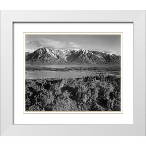 View across river valley, Grand Teton National Park, Wyoming, 1941 White Modern Wood Framed Art Print with Double Matting by Adams, Ansel