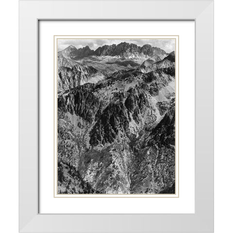 North Palisades from Windy Point, Kings River Canyon, proposed as a national park, California, 1936 White Modern Wood Framed Art Print with Double Matting by Adams, Ansel