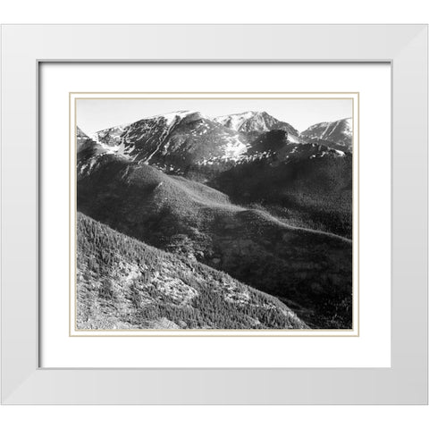 Hills and mountains, in Rocky Mountain National Park, Colorado,  ca. 1941-1942 White Modern Wood Framed Art Print with Double Matting by Adams, Ansel