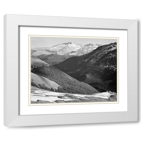 Longs Peak in Rocky Mountain National Park, Colorado, ca. 1941-1942 White Modern Wood Framed Art Print with Double Matting by Adams, Ansel