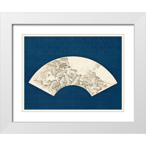 Landscape with Scholar Playing a Lute (Qin) White Modern Wood Framed Art Print with Double Matting by Unknown 19th Century Chinese Painter