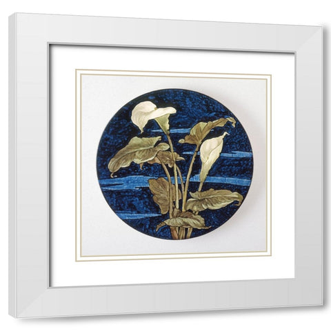 Charger - Calla Lily Pattern White Modern Wood Framed Art Print with Double Matting by Unknown 19th Century American Artisan