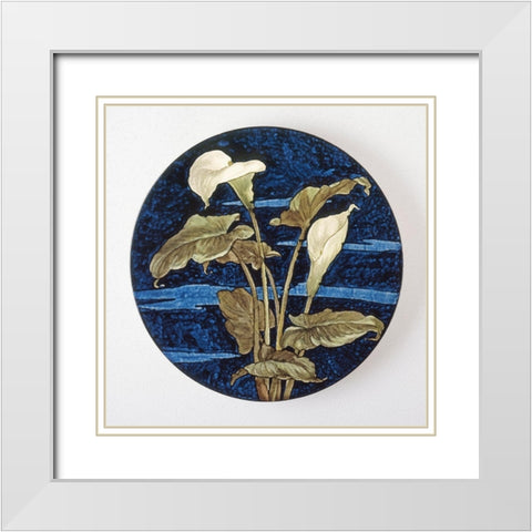 Charger - Calla Lily Pattern White Modern Wood Framed Art Print with Double Matting by Unknown 19th Century American Artisan