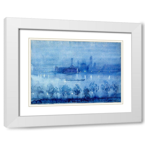 Blue Night, London White Modern Wood Framed Art Print with Double Matting by Pennell, Joseph