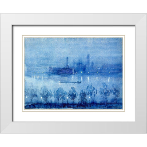 Blue Night, London White Modern Wood Framed Art Print with Double Matting by Pennell, Joseph