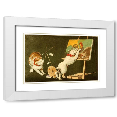Canvas and Cats White Modern Wood Framed Art Print with Double Matting by Kiyochika, Kobayashi