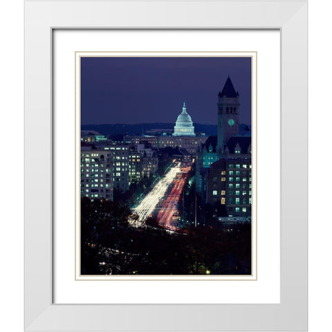 Dusk view of Pennsylvania Avenue, Americas Main Street in Washington, D.C. White Modern Wood Framed Art Print with Double Matting by Highmith, Carol