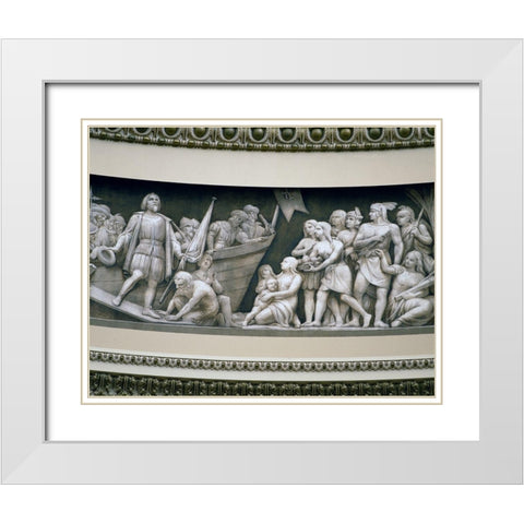 Landing of Columbus frieze in U.S. Capitol dome, Washington, D.C. White Modern Wood Framed Art Print with Double Matting by Highmith, Carol
