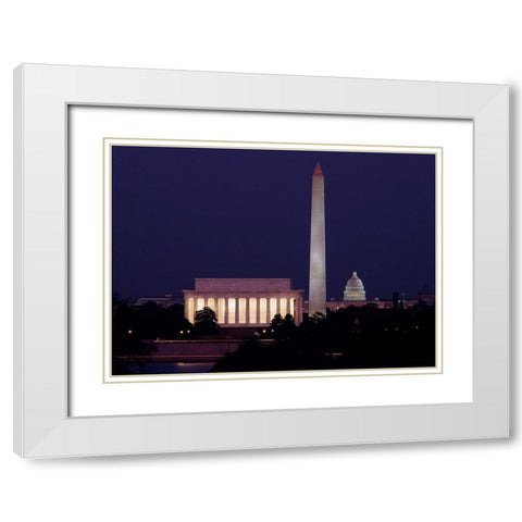 Our treasured monuments at night, Washington D.C. White Modern Wood Framed Art Print with Double Matting by Highmith, Carol