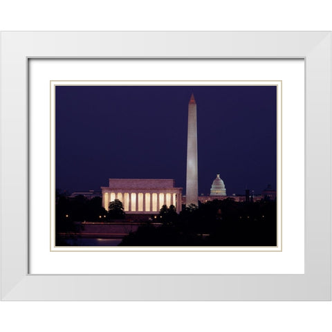Our treasured monuments at night, Washington D.C. White Modern Wood Framed Art Print with Double Matting by Highmith, Carol