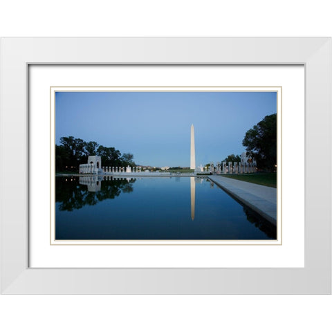 Reflecting pool on the National Mall with the Washington Monument reflected, Washington, D.C. White Modern Wood Framed Art Print with Double Matting by Highmith, Carol