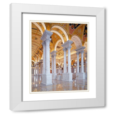 Great Hall, second floor, north. Library of Congress Thomas Jefferson Building, Washington, D.C. White Modern Wood Framed Art Print with Double Matting by Highmith, Carol