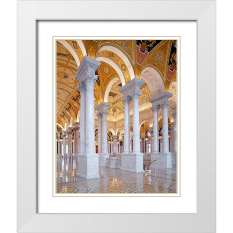 Great Hall, second floor, north. Library of Congress Thomas Jefferson Building, Washington, D.C. White Modern Wood Framed Art Print with Double Matting by Highmith, Carol