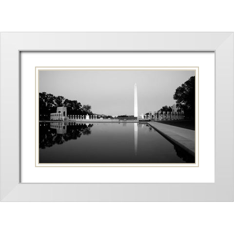Reflecting pool on the National Mall with the Washington Monument reflected, Washington, D.C. - Blac White Modern Wood Framed Art Print with Double Matting by Highmith, Carol