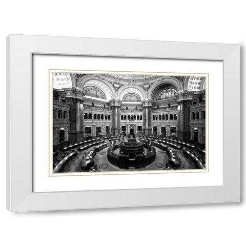 Main Reading Room. View from above showing researcher desks. Library of Congress Thomas Jefferson Bu White Modern Wood Framed Art Print with Double Matting by Highmith, Carol