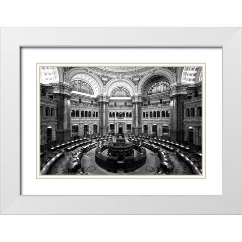 Main Reading Room. View from above showing researcher desks. Library of Congress Thomas Jefferson Bu White Modern Wood Framed Art Print with Double Matting by Highmith, Carol