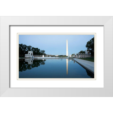 Reflecting pool on the National Mall with the Washington Monument reflected, Washington, D.C. - Vint White Modern Wood Framed Art Print with Double Matting by Highmith, Carol