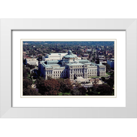 View of the Library of Congress Thomas Jefferson Building from the U.S. Capitol dome, Washington, D. White Modern Wood Framed Art Print with Double Matting by Highmith, Carol
