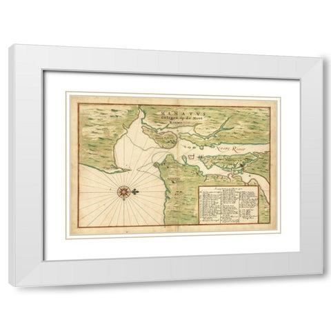 Map of New York City Region - Manatvs gelegen op de Noot Riuier, 1639 White Modern Wood Framed Art Print with Double Matting by Vinckeboons, Joan