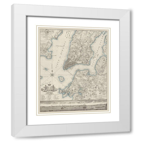 Plan of the City of New York, copied from the Ratzer Map - Decorative Blue Shading White Modern Wood Framed Art Print with Double Matting by New York Common Council