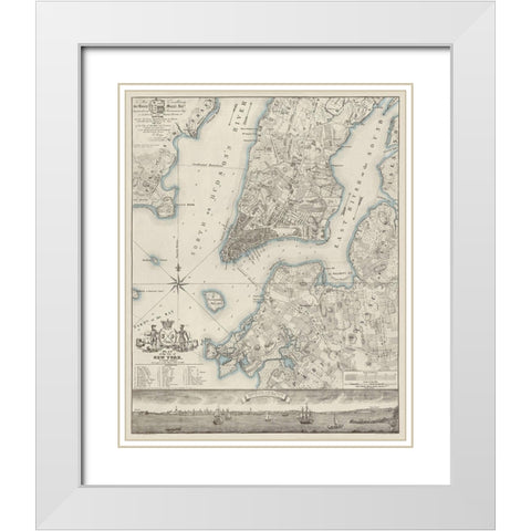 Plan of the City of New York, copied from the Ratzer Map - Decorative Blue Shading White Modern Wood Framed Art Print with Double Matting by New York Common Council