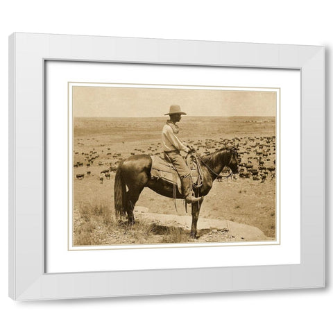 A Texas cowboy, 1907 - Sepia White Modern Wood Framed Art Print with Double Matting by Smith, Erwin E.