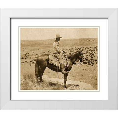 A Texas cowboy, 1907 - Sepia White Modern Wood Framed Art Print with Double Matting by Smith, Erwin E.