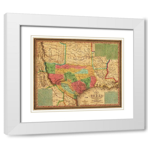 New map of Texas : with the contiguous American and Mexican states, 1835 White Modern Wood Framed Art Print with Double Matting by Mitchell, S. Augustus