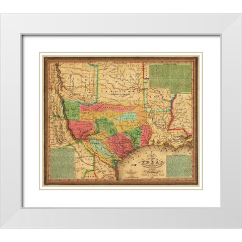New map of Texas : with the contiguous American and Mexican states, 1835 White Modern Wood Framed Art Print with Double Matting by Mitchell, S. Augustus