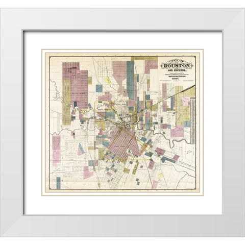 City of Houston and environs, 1895 White Modern Wood Framed Art Print with Double Matting by Whitty & Stott