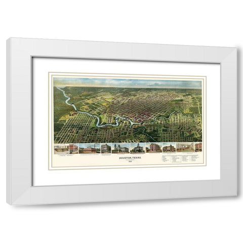 Houston, Texas, 1891 White Modern Wood Framed Art Print with Double Matting by Unknown 19th Century Cartographer
